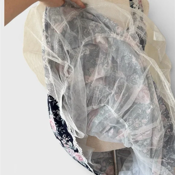 Vintage 1980s Scott McClintock Gunne Sax Floral Navy and Pink Dress - Picture 5 of 8